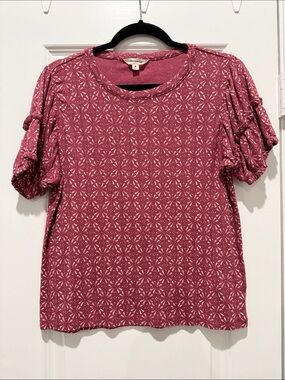 Lucky Brand Rose-Pink Patterned Short Sleeve Top
